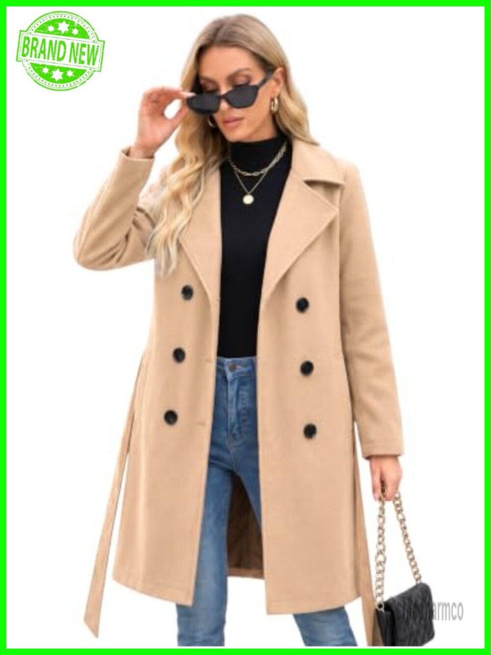 Double-Breasted Faux Wool Trench Coat - Women's Winter Long Coat